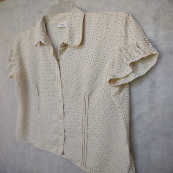 Covington Womens Ruffled Puff Sleeve Button Blouse Size Large - Picture 3 of 9